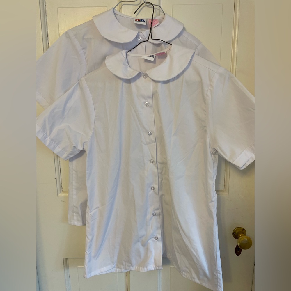R&K White Button Down Shirt with Peter Pan Collar